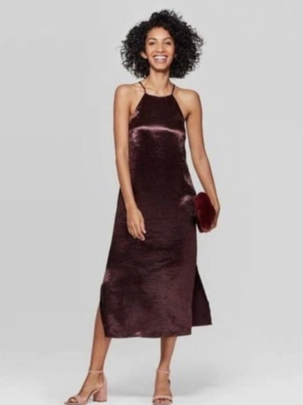 A New Day Target "NEW" Plum Purple Satin Side Slit Witchy Slip Maxi Dress Size L